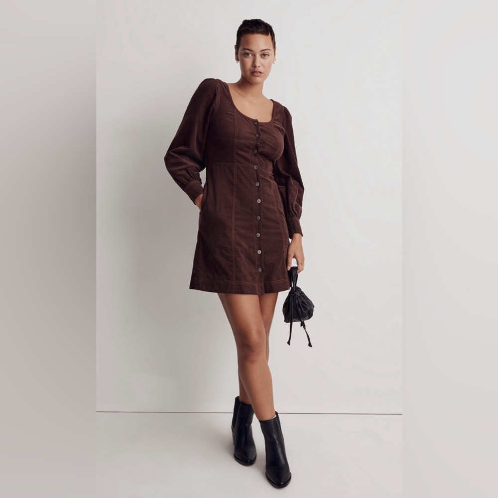 Madewell Corduroy Seamed Long-Sleeve Mini Dress